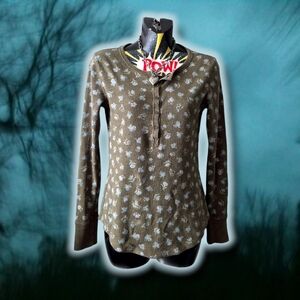 Y2k Grunge Fairy Floral Thermal Henley Shirt